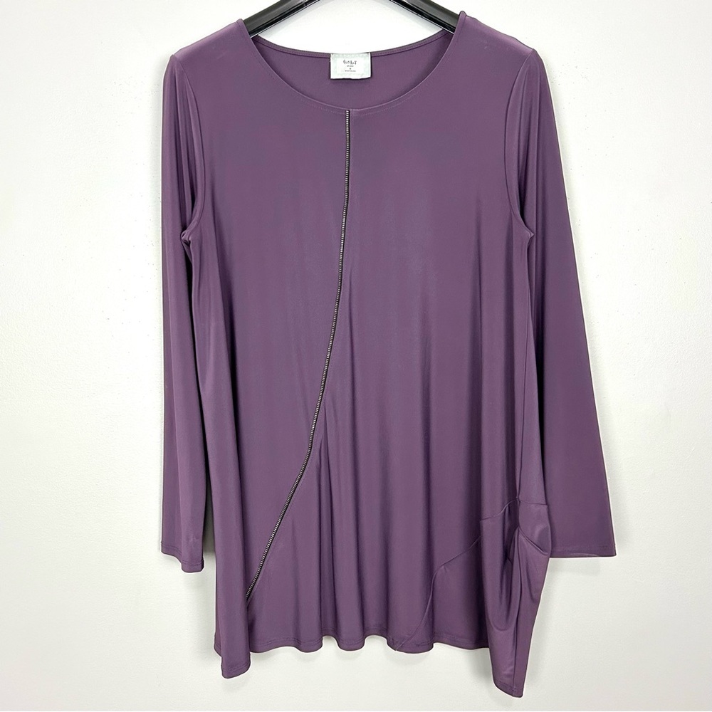Chalet et Ceci Zipper Detail Tunic Top Women’s Size M Stretch Knit Asymmetrical